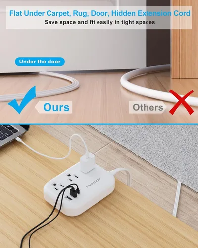 Vista 8 de Cable de extensión plano de 20 pies detrás de los muebles