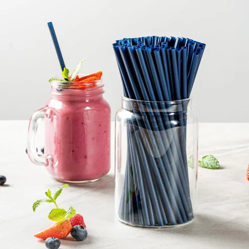 Vista 3 de Restaurantware - Pajitas desechables Basic Nature de 8.3 pulgadas, 100 pajitas sostenibles - Robusto, no alterará los sabores, popote PLA/PBAT azul
