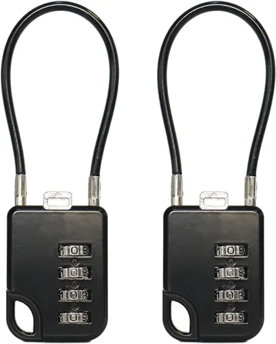 Vista 9 de Set of 2 4-Digit Combination Locks, Resettable Metal Padlocks with Steel Cable for Luggage, Gym Lockers, Travel & Storage (Blue)