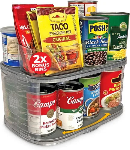 Vista 10 de Mighty Susan Sidekick Organizador Giratorio de Gabinete Reforzado con Acero - Plataforma Giratoria Rectangular para Botellas Altas y Almacenamiento