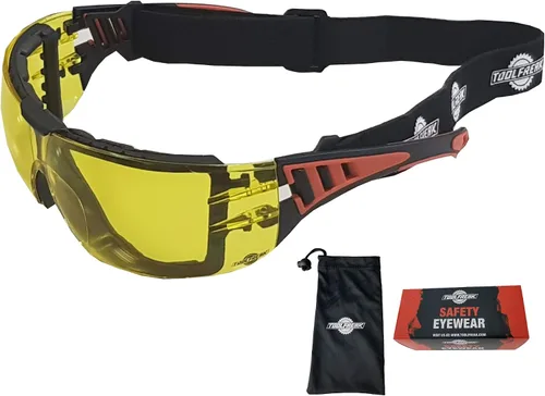 Vista 11 de ToolFreak Lentes de seguridad Rip Out – Tintados – Lente de policarbonato con clasificación z87.1 – Acolchado de espuma y correa ajustable – Lentes