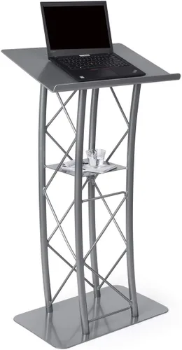 Vista 2 de Displays2go Atril de armadura de aluminio y acero plateado