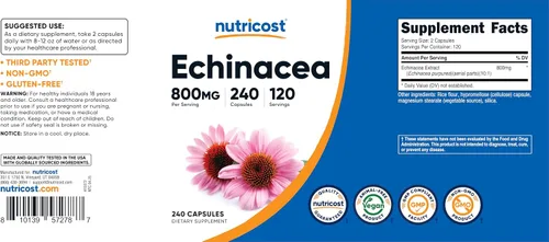 Vista 5 de Nutricost Echinacea 800 mg, 240 cápsulas, 2 botellas, tapas vegetarianas, sin OMG, sin gluten, 120 porciones