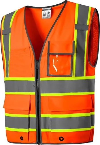 Vista 3 de SKSAFETY Chaleco de seguridad de nivel profesional de 12 bolsillos, chaleco de alta visibilidad Clase 2, ANSI/ISEA