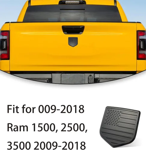 Vista 2 de Emblema de bandera estadounidense compatible con Ram 1500, 2500, 3500, 2009-2018 (negro)