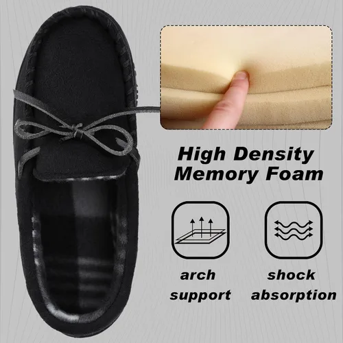 Vista 2 de NCCB Boys House Slippers Memory Foam Moccasin Shoes Furry Plush Lining Non Slip Indoor Outdoor Boys Slippers for Big Kids Little Kids