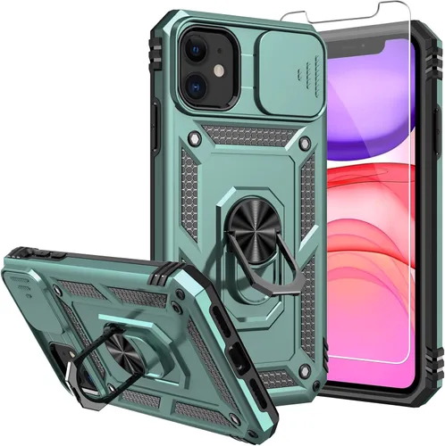 Vista 13 de Funda para iPhone 11 de 6.1 pulgadas, con protectores de pantalla y funda para cámara, [grado militar] de 16 pies. Funda a prueba de caídas con Negro