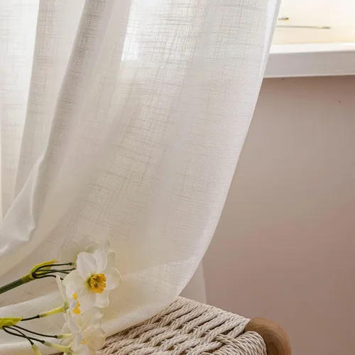 Vista 7 de Cortinas semitraslúcidas beige para sala de estar de 54 pulgadas de largo, paneles de ventana plisados con textura de lino para dormitorio, cortinas