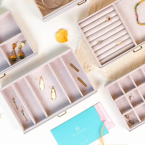 Vista 6 de Vlando Enormes cajas de joyería de 6 niveles para regalo de Navidad, día de Acción de Gracias, aretes, anillos, collar, reloj, estuche organizador
