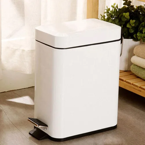 Vista 7 de Cesta de basura para el hogar, con pedales, para cocina, rectangular, para dormitorio, 5 litros, 10 litros, color blanco, tamaño 5 litros