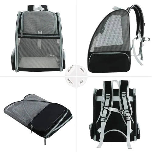 Vista 9 de Texsens - Mochila para transporte de mascotas, con un innovador sistema de burbuja, ideal como transportín para gatos y perros (negro)
