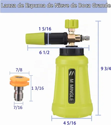 Vista 2 de M MINGLE Cañón de espuma para lavadora a presión, rociador de espuma para automóvil con conector rápido de 1/4 de pulgada, boca ancha resistente