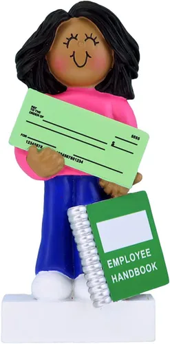 Vista 2 de Adorno de Navidad personalizado para el primer trabajo 2025 – Adorno de mi primer trabajo, adornos de Navidad 2025 niña afroamericana Ornaments by