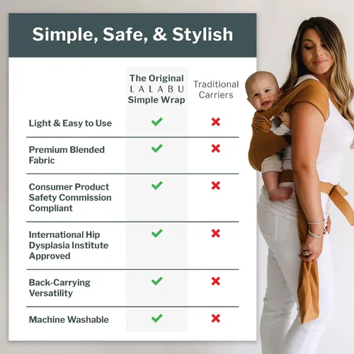 Vista 5 de Lalabu The Simple Wrap Baby Wraps Carrier - Elegante portabebés para recién nacidos y niños pequeños de 13 a 28 libras. Probado en seguridad, fácil