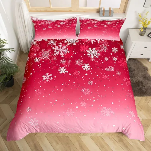 Vista 41 de Juego de ropa de cama de Feliz Navidad, funda de edredón azul con árbol de Navidad para niñas y niños, elegante funda de edredón de copo de nieve