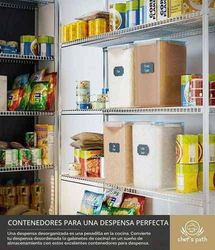 Vista 8 de Chef's Path Recipientes herméticos extra grandes de almacenamiento de harina y azúcar con tapas, juego de 2, recipientes de despensa de 6.5L