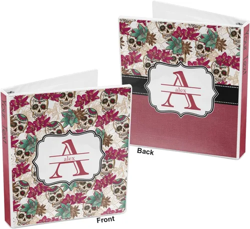 Vista 5 de Carpeta personalizada de 3 anillas de calaveras y flores de azúcar, 1 pulgada