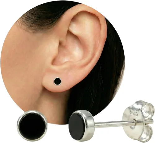 Vista 13 de Sterling Silver Turquoise & Black Onyx Stone Small Stud Earrings, Handmade Minimalist Style Lightweight Comfortable Fit Everyday Wear
