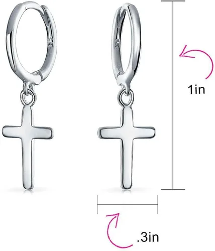 Vista 4 de Classic Simple Cuff Drop Dangle Religious Cross Earrings For Women Teen Lever Back Fish Hook Gold Plated .925 Sterling Silver