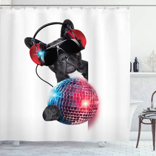 Vista 116 de set de cortina para baño decorativa de tela de poliéster con ganchos