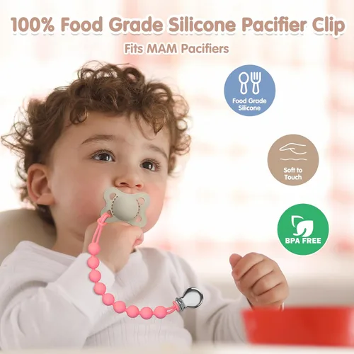 Vista 4 de Clips para chupetes para bebé niña niño, soporte de silicona para chupetes MAM, artículos esenciales para bebés recién nacidos, regalo para Baby