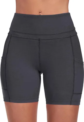 Vista 2 de ChinFun - Shorts de yoga para mujer, de talle alto con control de abdomen, estiramiento en 4 direcciones, bolsillos laterales, para entrenamiento