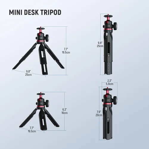 Vista 9 de NEEWER Versión de entrada Mini trípode para cámara, 360° pequeño soporte de escritorio portátil para DSLR, webcam, teléfono celular, soporte
