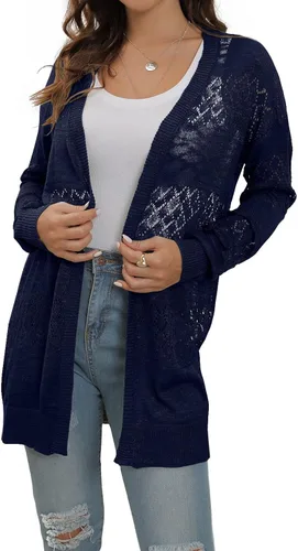 Vista 2 de GRECERELLE - Cárdigan casual ligero de manga larga, holgado, suave, con parte frontal abierta, drapeado, suéter de crochet para protección solar