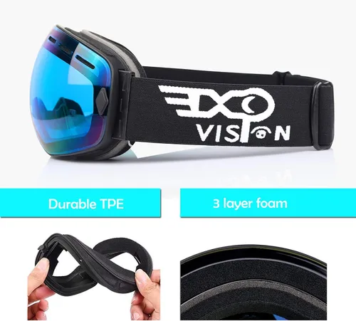Vista 5 de EXP VISION Gafas de esquí de snowboard para hombres, mujeres y jóvenes, antiempañamiento OTG, gafas de nieve de invierno, lentes desmontables