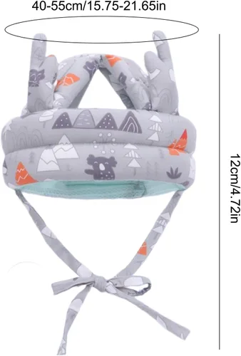 Vista 7 de Casco de bebé, casco ajustable para bebé, ligero y suave, sin golpes, cojín de seguridad para la cabeza, gorra protectora ajustable, gorro de Gris