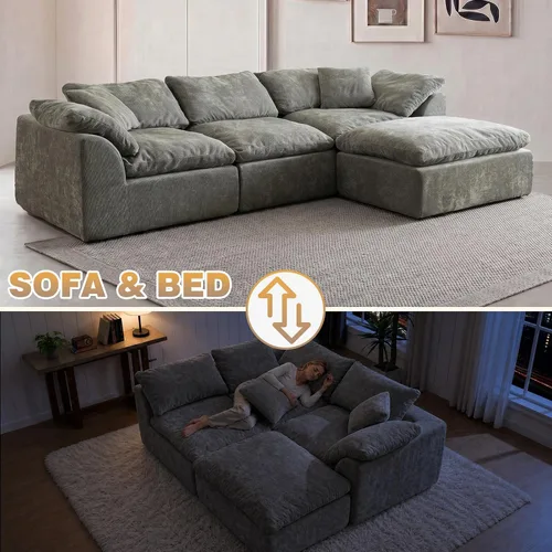 Vista 8 de Sofás modernos de nube de 109 pulgadas para sala de estar, sofá convertible en forma de L de asiento profundo sin huesos con otomana, sofá cómodo