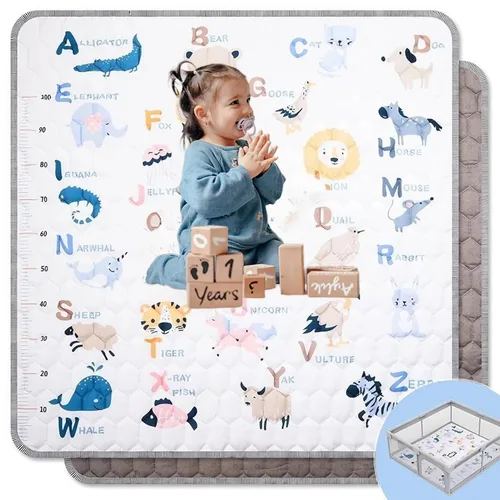 Vista 3 de Tapetes de juego para bebé para suelo, 50 x 50 pulgadas, extra gruesos, grandes, suaves, acolchados, tapetes de juego de espuma para bebés, niños