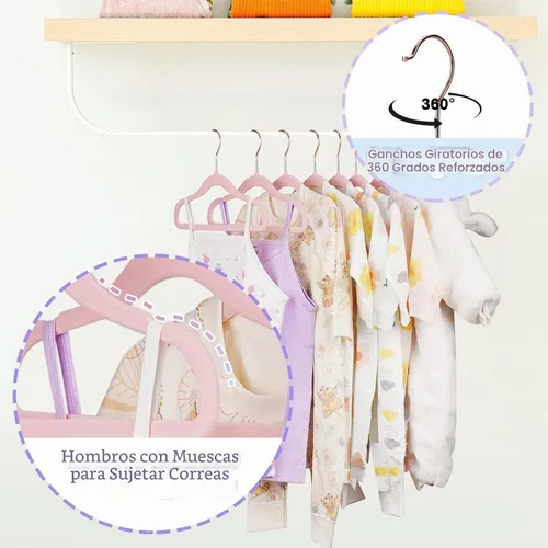 Vista 2 de Perchas de terciopelo para bebé, paquete de 50 unidades, 11.4 pulgadas, perchas antideslizantes para ropa de bebé, perchas resistentes para bebés