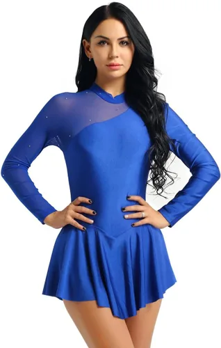 Vista 2 de YiZYiF Lyrical - Vestido de patinaje sobre hielo para mujer, manga larga, elastano, leotardo de gimnasia