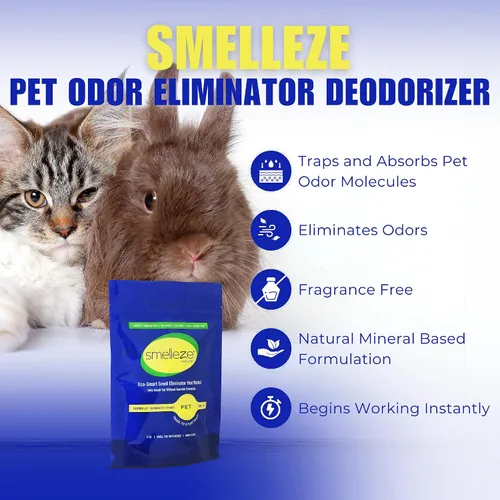 Vista 3 de SMELLEZE Desodorizador natural para eliminar olores de mascotas: 2 lb. Gránulos sin perfume eliminan el fuerte olor a residuos de mascotas. Perfecto