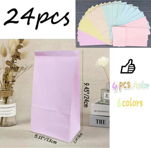 Vista 2 de 24 bolsas de regalo de cumpleaños, bolsas multicolor pastel para fiestas, bolsas de papel para dulces de 3 x 5 x 9 pulgadas, regalo de dulces sin