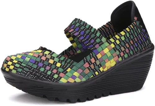 Vista 9 de EnllerviiD - Sandalias de cuña Mary Jane para mujer, zapatos de plataforma con bombas elásticas, cómodos para el trabajo y uso casual 669negro