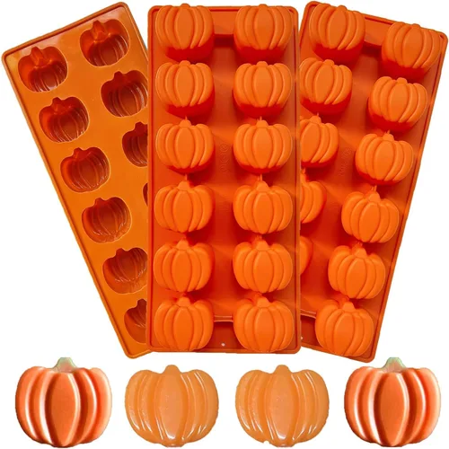 Vista 20 de Paquete de 2 moldes de silicona para pastel de calabaza, moldes de silicona para pastel de calabaza, moldes de chocolate de Acción de Gracias, 12