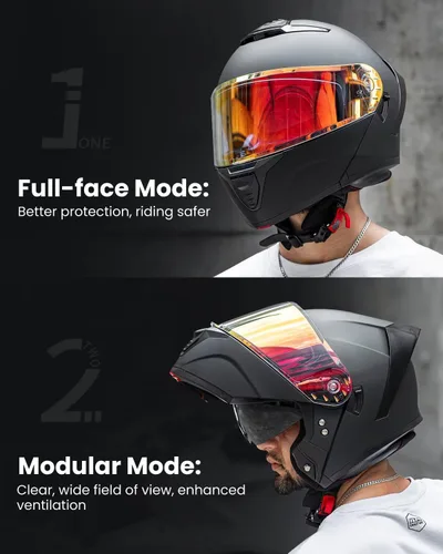 Vista 4 de ILM Casco modular de motocicleta para adultos, de cara completa, abatible, con doble visera, Street Bike Racing DOT modelo MM966