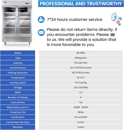 Vista 12 de Refrigerador de bebidas, refrigerador de bebidas de 49 pies cúbicos con puerta de vidrio, refrigerador comercial con 8 estantes ajustables