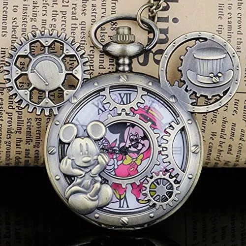 Vista 4 de Classical Quartz Pocket Watch Retro Steampunk Cartoons Pocket Watches with Necklace Pendant