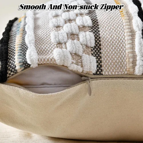 Vista 3 de AmHoo - Fundas de almohada de 18 x 18 pulgadas con borlas, fundas de almohada decorativas tejidas con textura de chenilla estilo boho para sofá