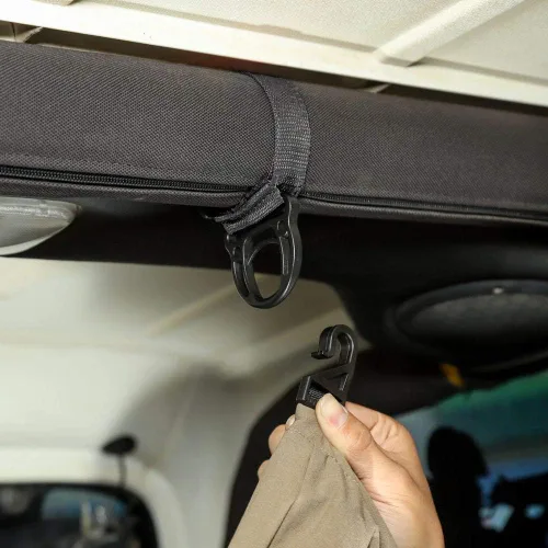 Vista 5 de JeCar 2 piezas de gancho para barra enrollable para colgar ropa para Jeep Wrangler CJ YJ TJ LJ JK JKU JL JLU JT Sports Sahara Freedom Rubicon & Negro
