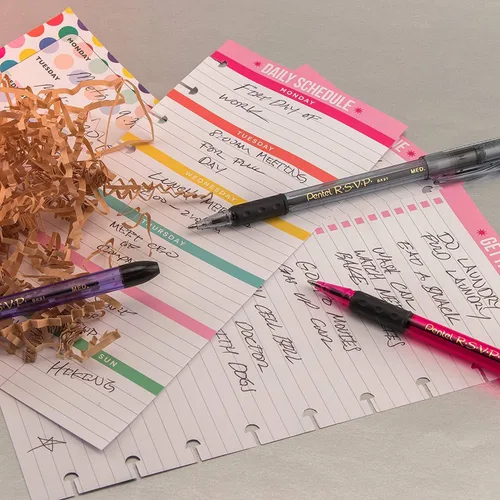 Vista 4 de Pentel Rsvp - Bolígrafos de punta media, 0.039 in, 8 colores surtidos con agarre de goma sin látex para una escritura cómoda, paquete de 16