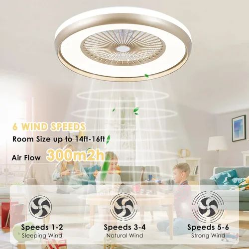 Vista 5 de Ventilador de techo sin aspas de 24 pulgadas con control remoto de luz, ventiladores de techo LED inteligentes con control de aplicación, ventilador