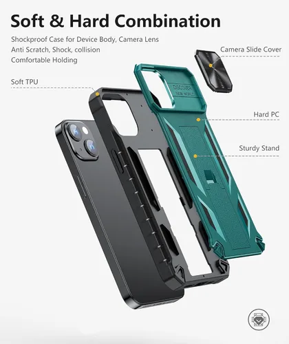 Vista 4 de SOiOS Funda para iPhone 16e 2025: Funda para iPhone 13 iPhone14 con soporte Funda protectora de grado militar a prueba de golpes TPU duradero