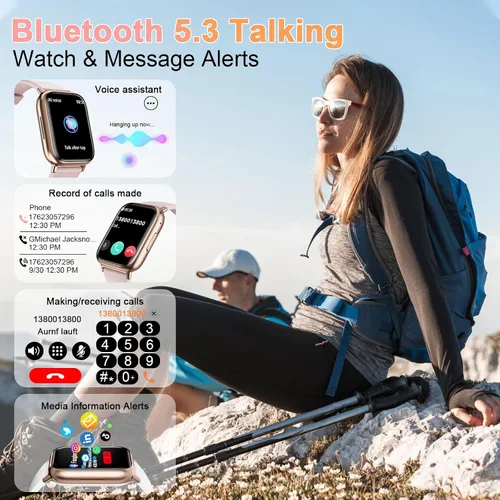 Vista 2 de Relojes inteligentes para mujer, contestar/hacer llamadas, reloj de seguimiento de actividad física de 1.83 pulgadas con monitor de frecuencia Negro