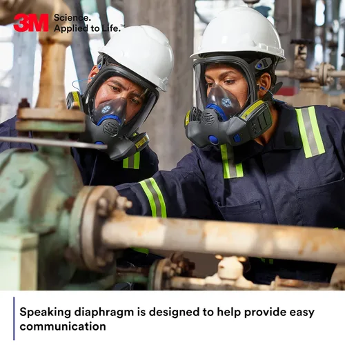 Vista 5 de 3M Secure Click Respirador reutilizable de cara completa con lente grande, diafragma de habla y comprobación de sellado de botón, FF-801