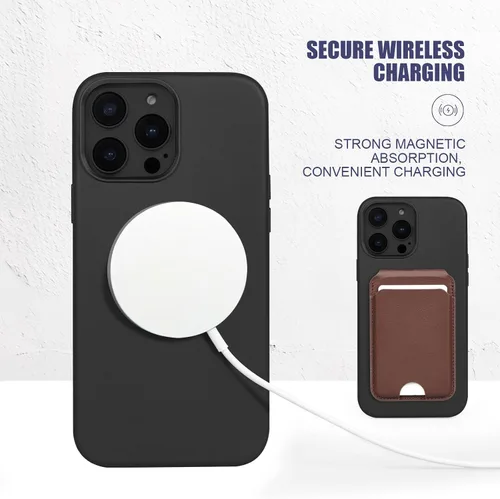 Vista 6 de Funda de cuero genuino para iPhone 13 Pro, cuero de grano completo, compatible con MagSafe y carga inalámbrica, bisel de la cámara con botones