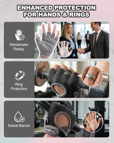 Vista 6 de VINSGUIR Guantes de entrenamiento para mujeres y hombres, guantes de levantamiento de pesas transpirables para ejercicio de gimnasio, fitness